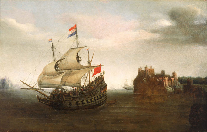 A Castle with a Dutch Ship Sailing Nearby